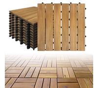 PioMue Piastrelle a Incastro in Legno 30x30 cm con Base in PE 6-Slat-12pc
