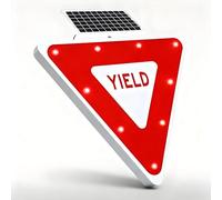 PioMue Segnale di precedenza Solare da 28 Pollici, Segnale di Attraversamento pedonale a LED Lampeggiante Triangolare, segnaletica Stradale Riflettente in Alluminio con Accessori di Montaggio 1PC