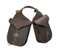 PIONEER Borse da Sella per Cavalli in Cuoio e Tessuto - Ideali per Equitazione, Trekking e Gite a Cavallo - Design Anteriore - Resistente e Confortevole - Nero