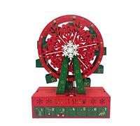 Pioneer - Calendario dell'Avvento in legno con ruota panoramica natalizia con cassetti e luci LED per riempire caramelle e piccole sorprese per adulti e bambini