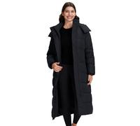 Pioneer Camp Cappotto invernale da donna, lungo, caldo, antivento, impermeabile, trapuntato, giacca invernale da donna, con cappuccio rimovibile, con tasche, piumino da donna per inverno freddo, Nero