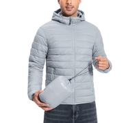 Pioneer Camp - Giacca da uomo, leggera, ripiegabile, con cappuccio, isolante, termica, gonfia, invernale per corsa e viaggi, Grigio chiaro, M