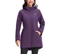Pioneer Camp Giacca softshell da donna, lunga in pile, con cappuccio, impermeabile e antivento, regolabile, parka antipioggia con chiusura a strappo, tasche per escursioni, corsa, Viola mezzanotte, S