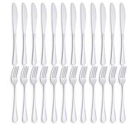 PionStar 24 coltelli e forchette, set di posate inox per 12 persone | 12 forchette, 12 coltelli da tavola, lavastoviglie, lucidato a specchio, set di posate con coltello e forchetta
