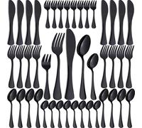 PionStar Set da 40 posate nero, posate per 8 persone | Include coltelli, forchette, cucchiai, cucchiaini da caffè, forchette da dolce, set di posate in acciaio inox (nero)
