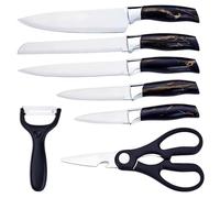 PionStar Set di coltelli da cucina in acciaio inox - Set professionale da 7 pezzi con coltello da cuoco, coltello da pane, coltello da carne, coltello universale, coltello da frutta, forbici +