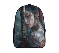 piovere tracolla regolabile zaini leggeri 2 scomparto donna samurai scuola satchel 3d stampato grande capacità studenti zaino-16,unisex per adulto per campeggio escursionismo