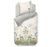 Pip Studio Biancheria da letto Panoramico Panna Alberi Felci Orientali Ornamenti Verde Fiori Frutta Case, Foresta Pluviale, Dimensioni: 155 cm x 220 cm