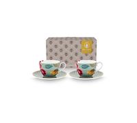 PIP STUDIO Tazza da cappuccino con piattino Set da 2 280ml BLOOMING TALES Fantasy Blue azzurro