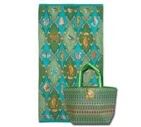 Pip Studio Telo Little Sea, Spugna Velour 100% Cotone, 100x180 cm, Motivo Marino, con Borsa Mare in omaggio (Verde)
