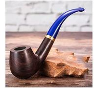 Pipa per tabacco da uomo fatta a mano Pipa per fumo portatile curva in legno retrò per pipe per tabacco per fumatori adulti regalo, blu, 4,9x15,8 cm