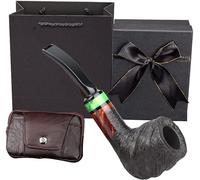 Pipa per tabacco in legno di radica fatta a mano con filtro per pipa da 9 mm e accessori, set di pipe di lusso con confezione per pipa per tabacco e supporto, (dimensioni: A, B.) REGALO,A