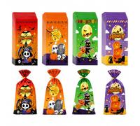 PIPABD 100 Pezzi Sacchetti di Caramelle Halloween Con Fascette, 4 stili Sacchetti | Bustine per Decorazione Festa di Halloween 12.5 * 27cm (A)