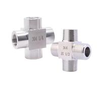 Pipe Connectors1/8" 1/4" 3/8" 1/2" 3/4" 1" NPT M14 M20 Female Male Cross 4 Ways Splitter Block 304 Stainless Fitting Connector(Npt Female,0.25 Inch)