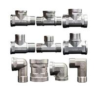 Pipe ConnectorsDN15 20 25 1/2" 3/4" 1" Male Female Elbow Tee 3 Ways 201 Stainless Fitting Connector Coupling Adapter Home Garden(F f f 1l2 Bsp)