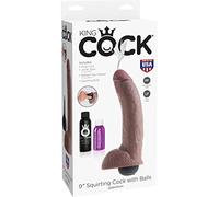 King Cock 9" Squirting Cock with Balls Brown 9 Pollici
