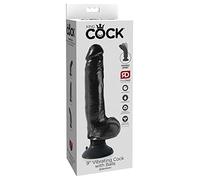 Pipedream Vibratore King Cock – Silicone iperrealistico, ventosa forte, 9 velocità – Nero 23 cm
