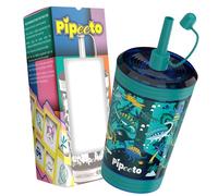 Pipeeto Bicchiere con cannuccia per bambini, 480 ml, verde, riutilizzabile, con cannuccia, a prova di perdita, senza BPA, adatto per lavastoviglie, bicchiere da allenamento per bambini di dinosauri
