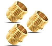 PipeSan - Nipplo doppio 1/2" in ottone massiccio - Set 3 pezzi - Filettatura esterna BSP 15/21 mm esagonale - Connettore maschio-maschio per acqua gas olio aria compressa - 10 bar / 120 °C