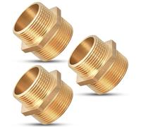 PipeSan Nipplo riduttore in ottone 3/8" a 1/2" BSP - Set 3 adattatori esagonali DN10-DN15 | Doppio maschio robusto per acqua, gas, aria compressa e riscaldamento