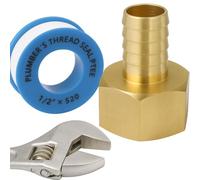 PipeSan Raccordo in ottone 1/2" F x 14 mm portagomma - Set 2 pz + nastro PTFE - Connettore 10 bar/120 °C per impianti idraulici, riscaldamento, giardino e aria compressa