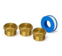 PipeSan - Tappo in ottone 1/2" maschio BSP (G 1/2, 15/21) - Set 3 pz + nastro PTFE - Tappo filettato per chiusura raccordi acqua/gas | tappo pollice
