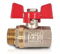 PipeSan - Valvola a Sfera 1/2" DN15 | Filettatura Interna/Esterna | Ottone Nichelato ISO 9001 | Passaggio Totale 30 bar | Rubinetto di Arresto Acqua, Gas & Olio | Maniglia a Farfalla