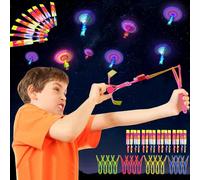 Pipihome 16 Pezzi Elicottero Volare Giocattolo, Elicottero a Slingshot Razzo, LED Colore Rocket Copter, Luminosa Flying Giocattoli per Bambini, Lanciatore di elicotteri Regali di Festa per Bambini