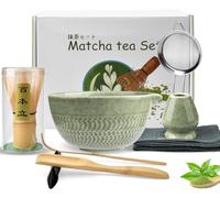 Pipihome Matcha Kit, 8 Pezzi Set con Frusta Matcha e Supporto, Ciotola in Ceramica, Cucchiaio, Misurino, Setaccio e Strofinaccio, per Natale e Compleanno per Gli Amanti del Matcha, Autentico Rituale