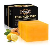 PIPIHUA Sapone All'acido Kojico di Limone per I'iperpigmentazione Barrette di Sapone per l'acne con Collagene, Curcuma, Collagene, Acido ialuronico (3×100g)