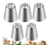 Piping Tips 5 Piece | Christmas Russian Piping Tips Set For Cake Decorations | Stainless Steel Tools Supplies For Decorating Baking Frosting Cupcake Pastry Cookie Christmas