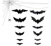 Pipistrelli 3D luminosi Halloween | Decorazione LED Design 3D illuminato - 12 adesivi murali decorativi per interni esterni, camera da, bagno, ufficio, scuola festa