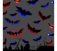 Pipistrello Halloween LED, Pipistrello Luminoso Adesivo, Pipistrello 3D, Set da 24 Decorazioni Murali Adesive Impermeabili, per Interni, Esterni, Finestre, Balconi e Feste Halloween