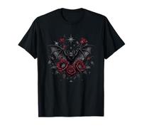 Pipistrello Romantico Scuro con Rose Rosse e Stelle Maglietta