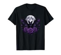 Pipistrello Vampiro Mezzanotte con Rose Viola Luna Maglietta