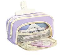 pipisweet 2 astucci multistrato di grande capacità, una semplice scatola multiuso per cancelleria per studenti e borsa per il trucco, Viola, Taglia unica