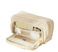 pipisweet 2 astucci multistrato di grande capacità, una semplice scatola multiuso per cancelleria per studenti e borsa per il trucco, Beige, Taglia unica