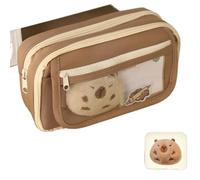 pipisweet 2 pz Grande Astuccio Portamatite Capybara Cartone Animato Cancelleria Borsa con Spille Adesivi Clip Portachiavi Bambini Portapenne Caso (con Bambola), A, Taglia unica