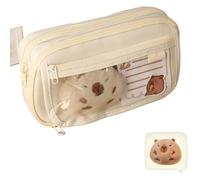 pipisweet 2 pz Grande Astuccio Portamatite Capybara Cartone Animato Cancelleria Borsa con Spille Adesivi Clip Portachiavi Bambini Portapenne Caso (con Bambola), B, Taglia unica
