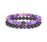 pipisweet 2 pz/set braccialetto coppie distanza nero bianco pietra naturale lava occhio di tigre perline yoga per gli uomini donne corda elastica gioielli regalo, Misura unica, 17 cm, 6 mm, 38 mm