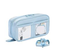 pipisweet Astuccio Kawaii di grande capacità 3 scomparti sacchetto penna borsa doppia apertura laterale studente cancelleria organizzatore materiale scolastico, Blu, Taglia unica