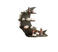 pipisweet Mensola a forma di luna con stella in legno galleggiante a parete mensole in pietra di cristallo Rack Rattan Home Decor