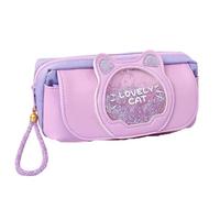 pipisweet Quicksand - Astuccio per matite a tre strati, motivo gatto, astuccio per matite e penne a tre strati, astuccio per cancelleria Kawaii con animali dei cartoni animati, Viola, Taglia unica