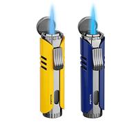 PIPITA 2-Pack Torcia Accendino Antivento Gas Butano Accendino Jet Singola Fiamma Metallo Accendino, Fiamma Regolabile E Accendino (Butano Non Incluso) (Blue+yellow)