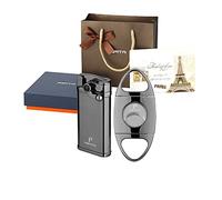 PIPITA 2 Pezzi Accendino a torcia & Forbici Set Regalo,Accendino per Turbojet Blue Flame Singolo Fiamma Ricaricabile Gas Butano con bella confezione regalo (senza gas)