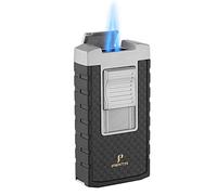 PIPITA Accendino a torcia antivento, accendino a gas butano ricaricabile con fiamma a doppio getto con perforazione, design che cambia colore della finestra del gas visivo (senza gas)