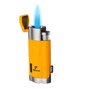 PIPITA Accendino antivento metallico per sigari a tripla fiamma, ricaricabile, gas butano, tasca perforata, idea regalo (senza gas) (giallo)