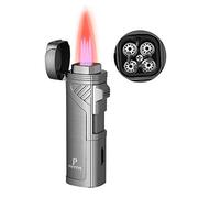 PIPITA Antivento Accendino, Accendisigari per Sigaro Turbo 4 Torcia Jet Rosso Fiamma Ricaricabile Gas Butano Accendino con Punch (Venduto Senza Gas)