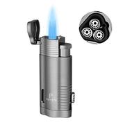 PIPITA Antivento Torcia Accendino, 3 Getto Blu Fiamma metallo Accendino Ricaricabile Gas Butano Accendino con Puncher (Venduto Senza Gas)