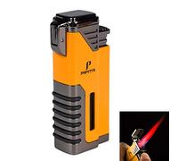 PIPITA Antivento Torcia Accendino,4 Getto Rosso Fiamma metallo Accendino Regolabile Ricaricabile Gas Butano Accendino con Puncher (Venduto Senza Gas)